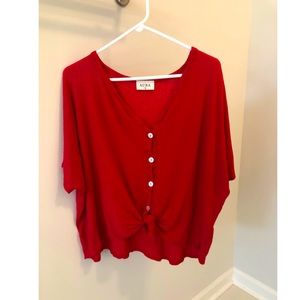 Red loose fit top with tie